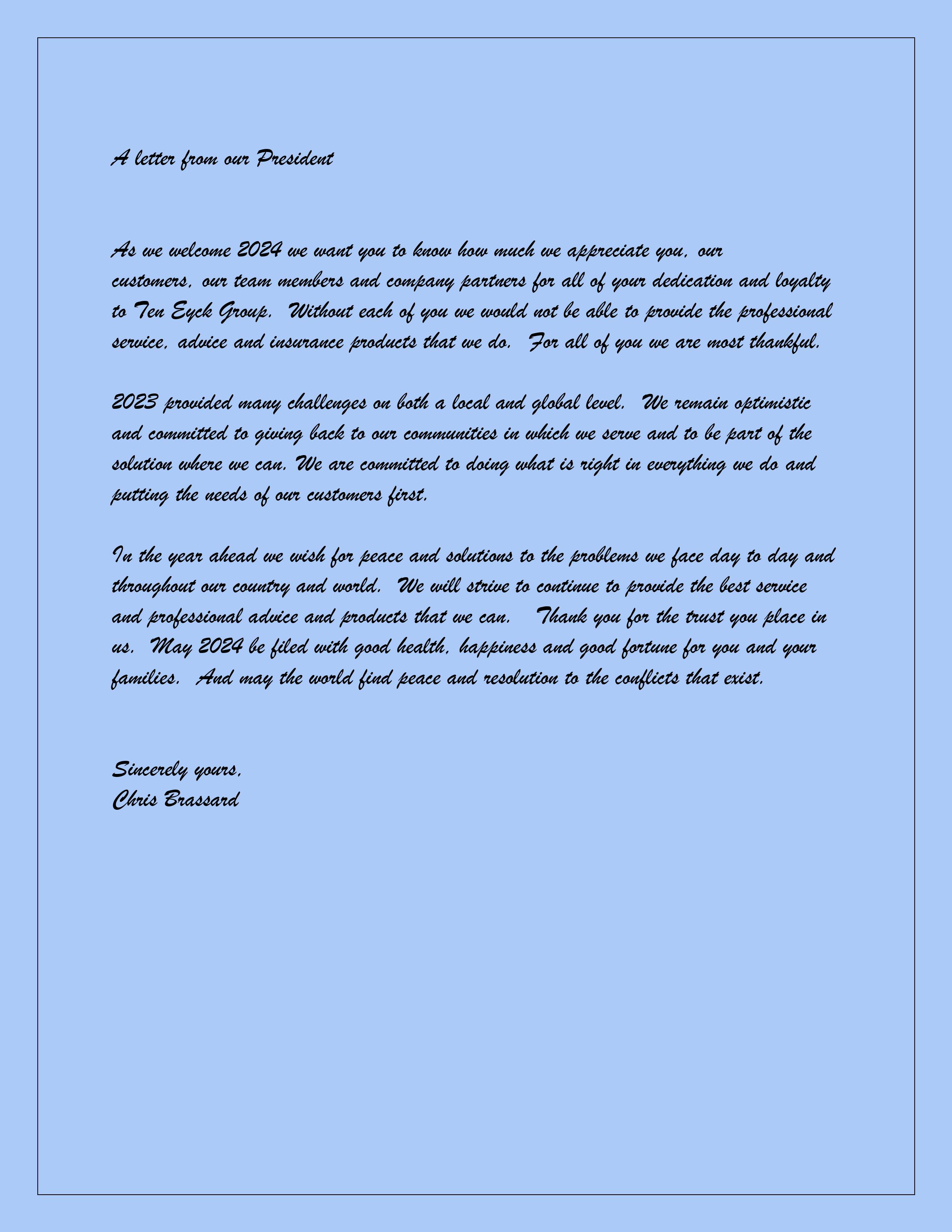 letter from our president
