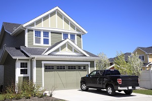 a car parked in front of a house